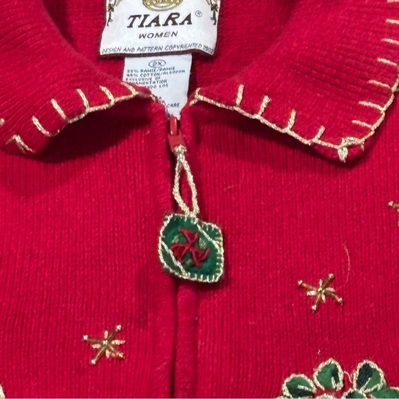 Vintage Tiara International Christmas Collection Zip Up Sweater Cardigan 2X - Picture 6 of 16